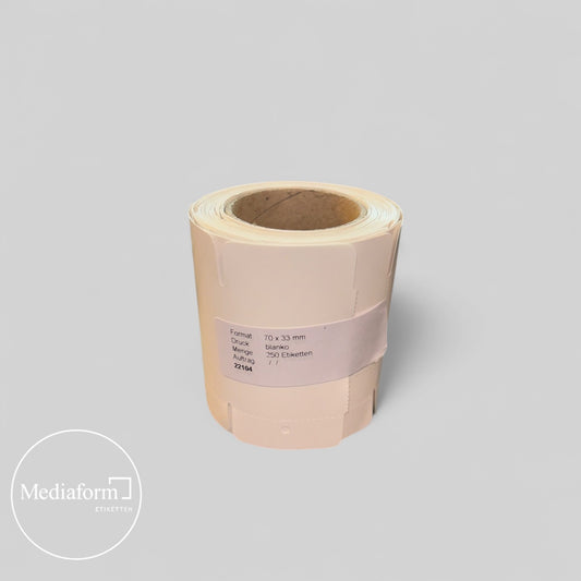 Hängeetiketten 70 x 33 mm glänzend weiß mit Loch und Preisabriss