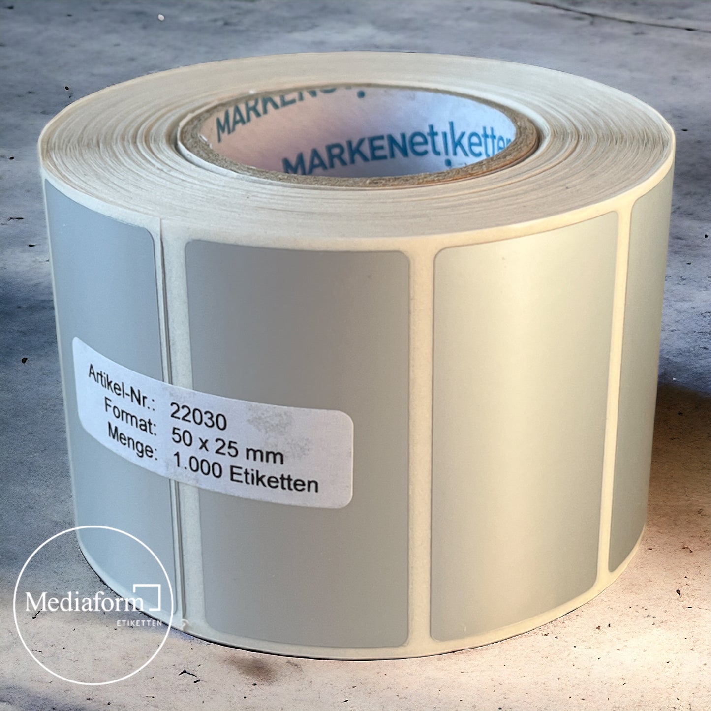 Etikett auf Rolle 50x25mm silber PET