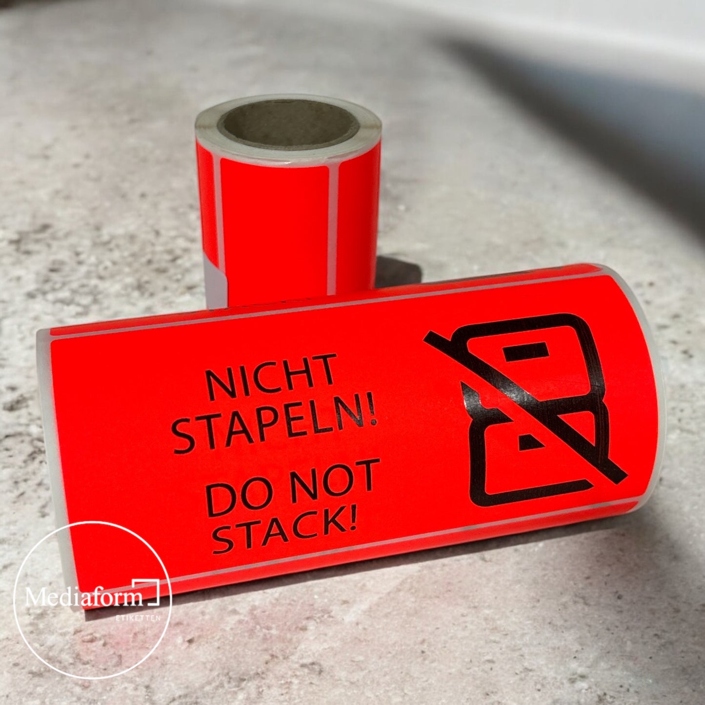 Etikett "Nicht Stapeln" 150x70mm neon rot