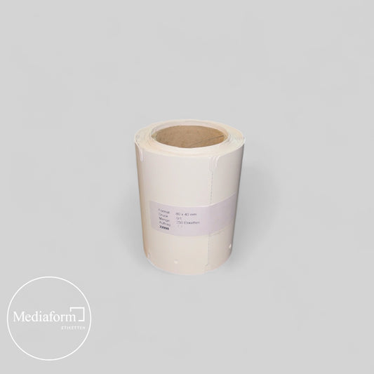 Hängeetiketten 80 x 40 mm glänzend weiß mit Loch und Blackmark