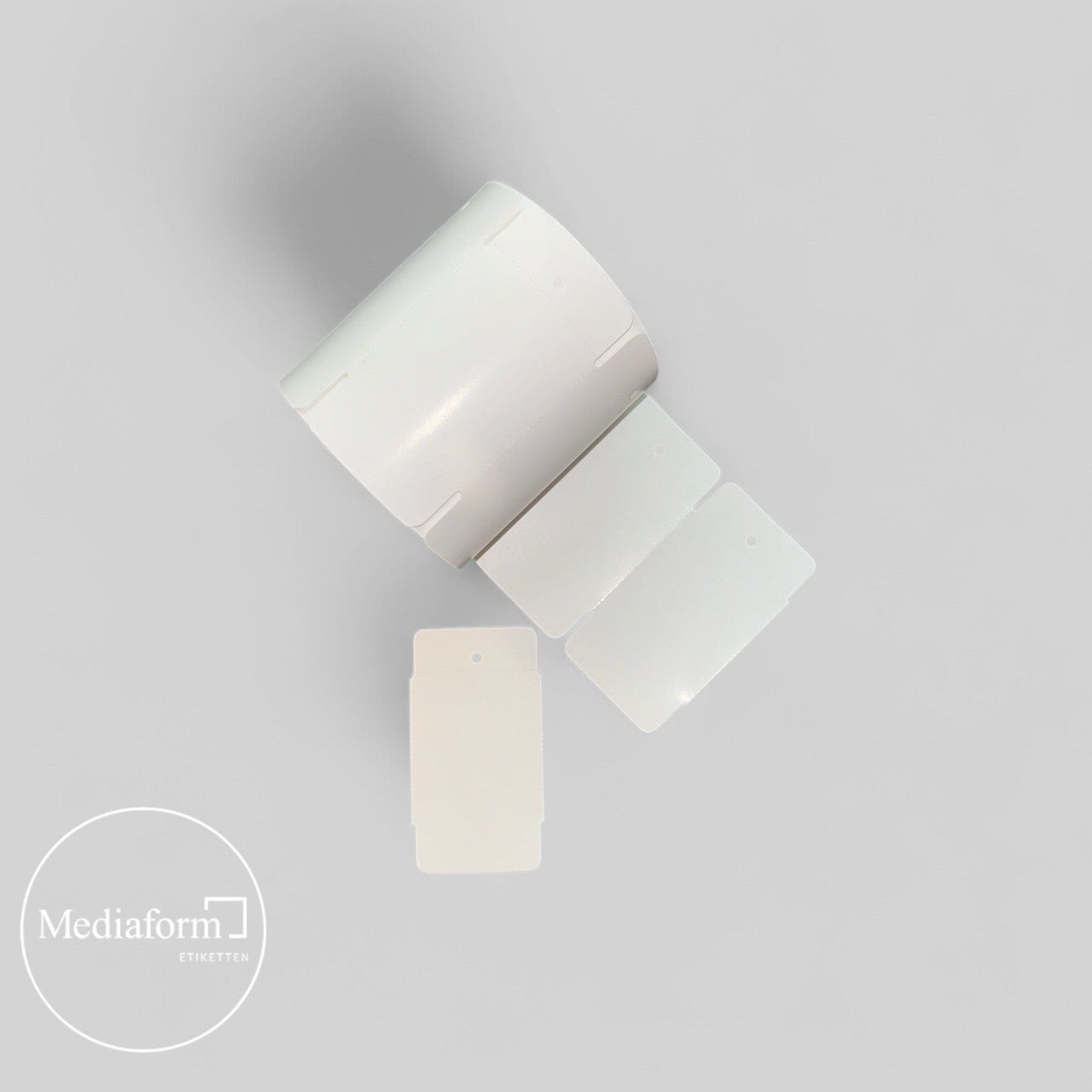 Hängeetiketten 70 x 33 mm glänzend weiß mit Loch und Preisabriss