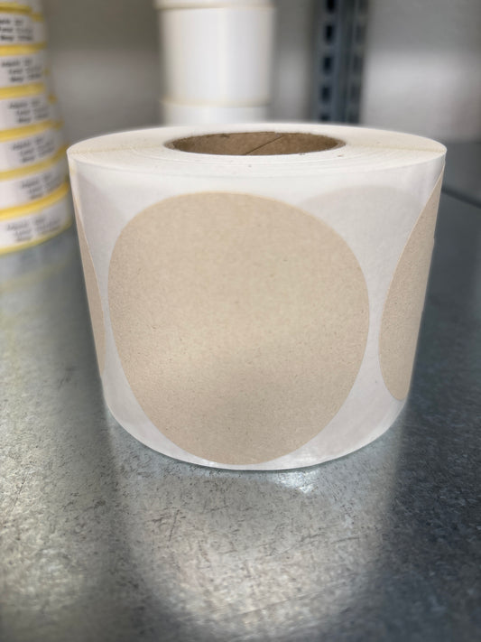 Etikett auf Rolle 60mm rund Bagassepapier permanent klebend
