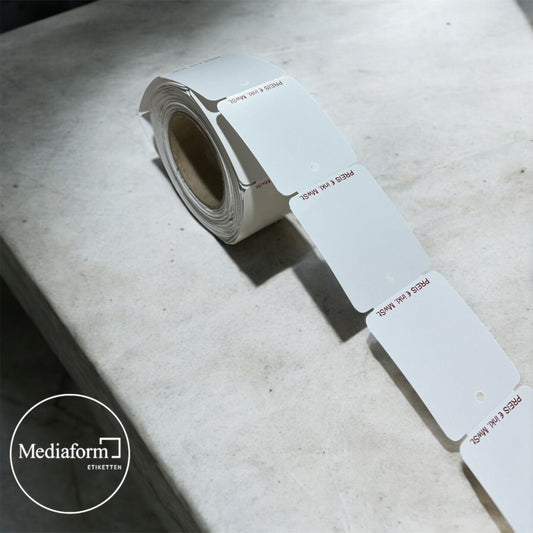 Hängeetiketten 45 x 35 mm weiß mit Loch und € Preis vorgedruckt