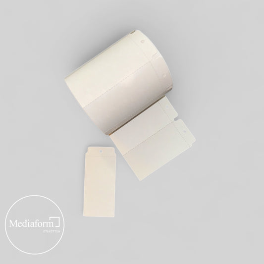 Hängeetiketten 75 x 33 mm matt weiß mit Loch und Preisabriss