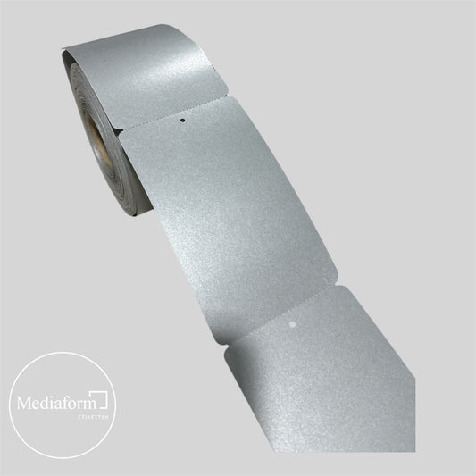 Hängeetiketten 80 x 134,5 mm silber mit Fadenlochung